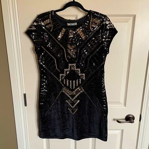 DEX Sequin & Velour Mini Dress